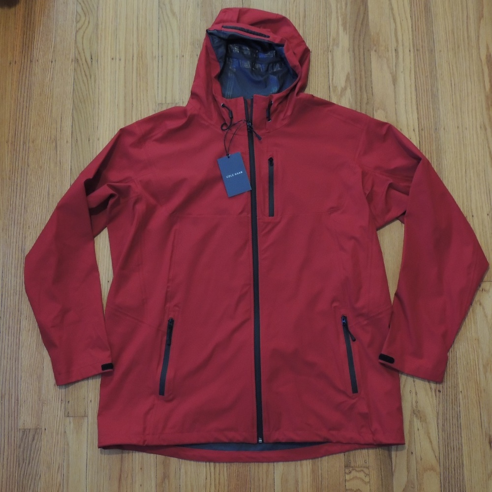 Cole Haan Grand OS Rain Coat Red Hooded Jacket